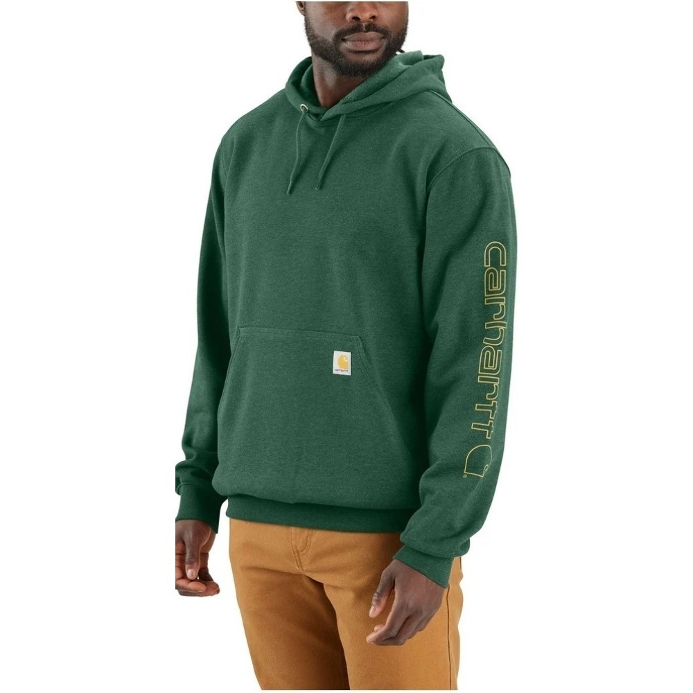 Carhartt Hoodie Mens Green with Gold Sleeve Logo Loose Fit Work TS0288 Midweight